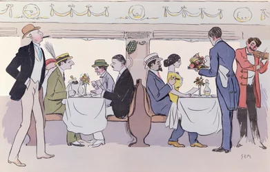 Restauratiewagen in de trein van Parijs naar Nice